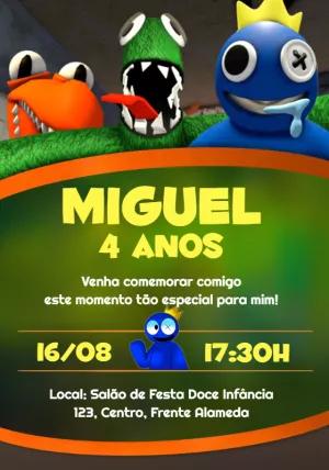 Convite Aniversário Rainbow Friends com Personagens para Editar
