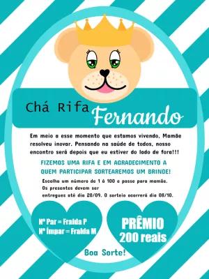 Convite Chá Rifa Ursinho Príncipe para Editar Online