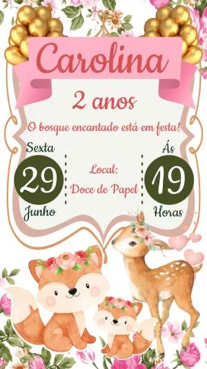 Convite Aniversário Bosque Encantado com Animais para Editar