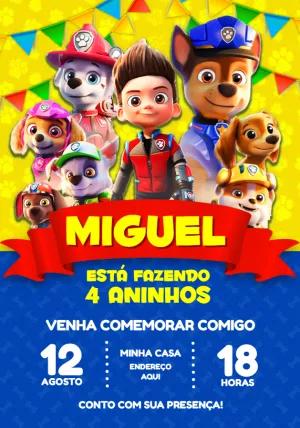 Convite Aniversário Patrulha Canina com Personagens para Editar