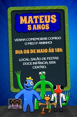 Convite Aniversário Rainbow Friends com Personagens para Editar