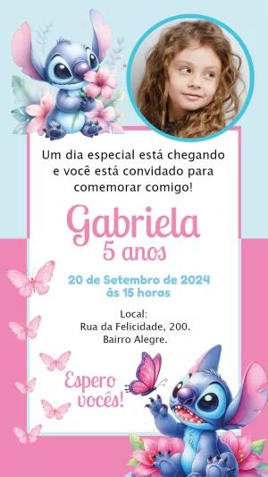 Convite de Aniversário Stitch com Foto para Editar Online