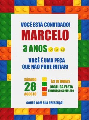 Convite de Aniversário Lego com Blocos para Editar Online