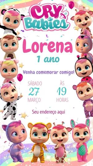 Convite de Aniversário Cry Babies para Editar Online