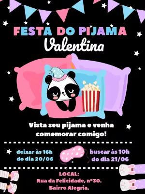 Convite Festa do Pijama com Panda para Editar Online