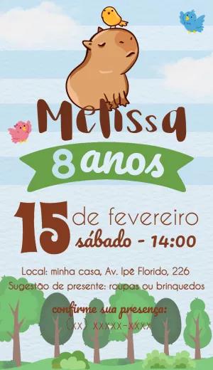 Convite de Aniversário Capivara Fofa para Editar Online