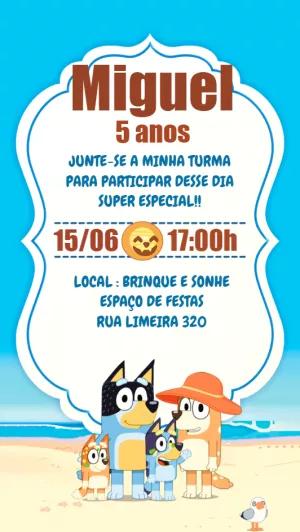 Convite de Aniversário Bluey e Bingo para Editar Online