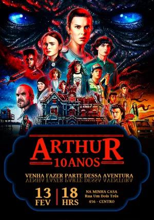 Convite Aniversário Stranger Things com Personagens para Editar