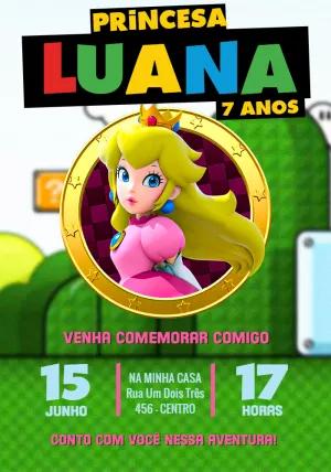 Convite de Aniversário Princesa Peach para Editar Online