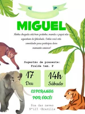 Convite Chá de Fraldas Safari com Animais para Editar Online