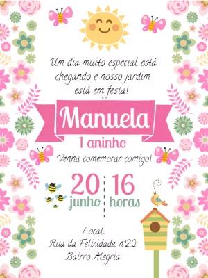 Convite Aniversário Jardim Encantado com Flores para Editar