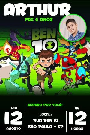 Convite de Aniversário Ben 10 com Foto para Editar Online