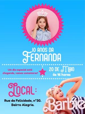 Convite de Aniversário Barbie com Foto para Editar Online