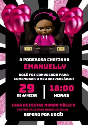 Convite Aniversário Poderosa Chefinha Negra para Editar Online
