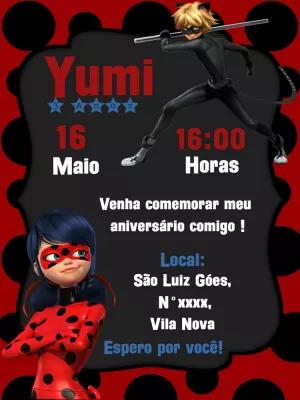 Convite de Aniversário Ladybug e Cat Noir para Editar Online