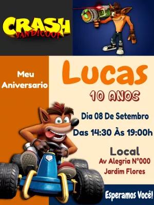 Convite de Aniversário Crash Bandicoot para Editar Online