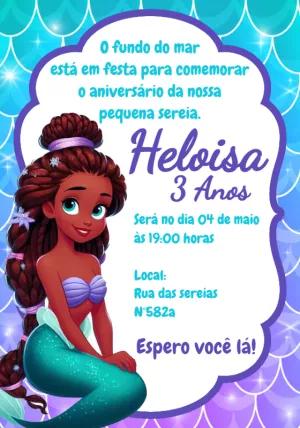 Convite de Aniversário Pequena Sereia para Editar Online