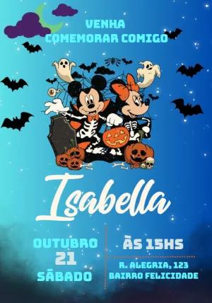 Convite Aniversário Halloween Mickey e Minnie para Editar Online