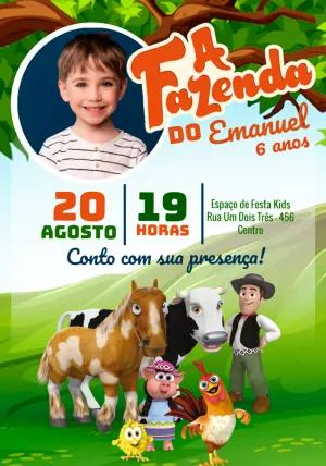 Convite de Aniversário Fazendinha com Foto Editável Online