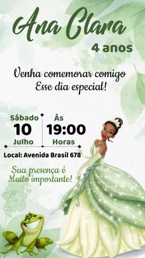 Convite Aniversário A Princesa e o Sapo para Editar Online