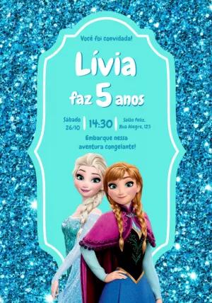 Convite Aniversário Frozen com Elsa e Anna para Editar Online