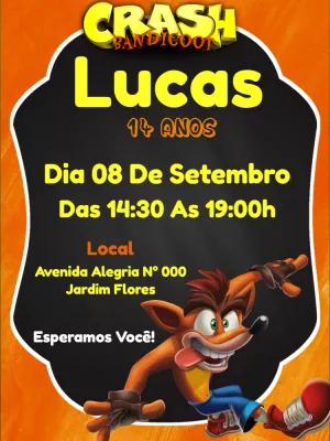 Convite Aniversário Crash Bandicoot Editável Online