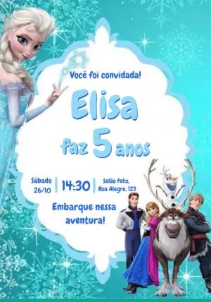 Convite Aniversário Frozen com Elsa e Anna para Editar Online
