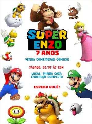 Convite Aniversário Super Mario e Turma para Editar Online