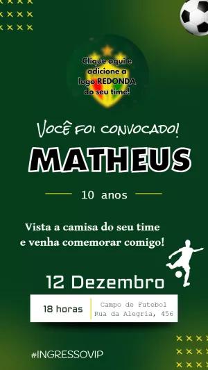 Convite de Aniversário Futebol com Logo do Time para Editar