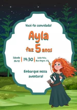 Convite Aniversário Valente com a Princesa Merida para Editar