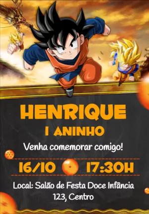 Convite Aniversário Dragon Ball Z com Personagens para Editar