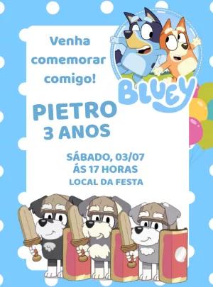 Convite de Aniversário Bluey e Bingo para Editar Online