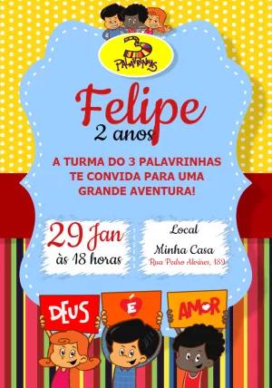 Convite de Aniversário 3 Palavrinhas para Editar Online