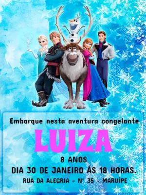 Convite de Aniversário Frozen com Personagens para Editar Online