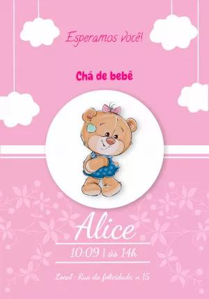 Convite Chá de Bebê Ursinha Rosa para Editar Online
