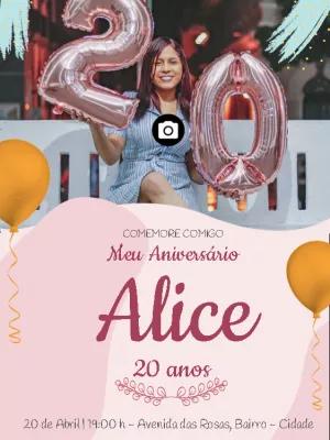 Convite de Aniversário com Foto para Editar Online e Imprimir