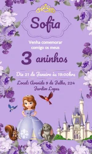 Convite de Aniversário Princesinha Sofia com Castelo Editável