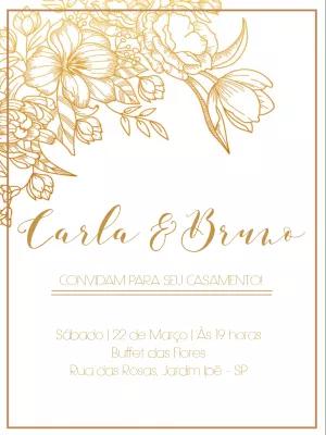 Convite de Casamento Floral Dourado Elegante para Editar Online