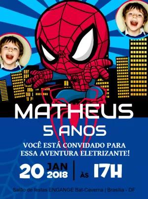 Convite Aniversário Homem Aranha com Foto para Editar Online