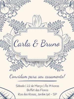 Convite de Casamento Folhagem Azul Marinho para Editar