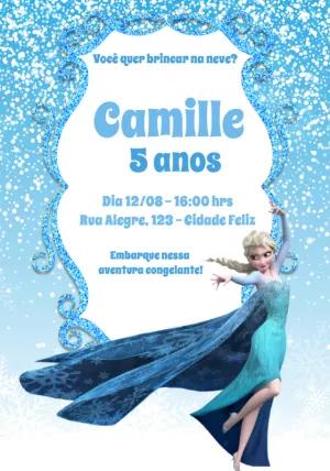 Convite de Aniversário Frozen Elsa para Editar Online