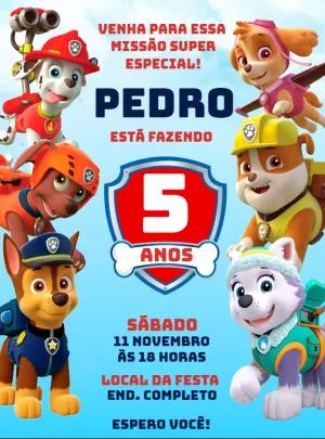 Convite de Aniversário Patrulha Canina para Editar Online