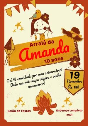 Convite Festa Junina de Aniversário com Menina para Editar Online
