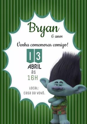 Convite de Aniversário Trolls Branch para Editar Online