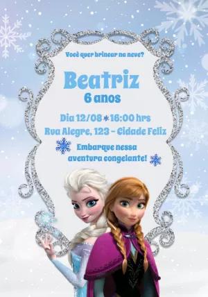 Convite Aniversário Frozen com Elsa e Anna para Editar Online