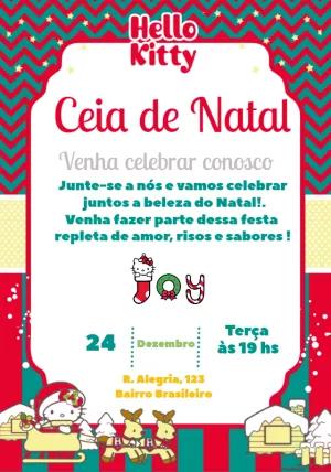 Convite de Natal Hello Kitty Editável para Imprimir
