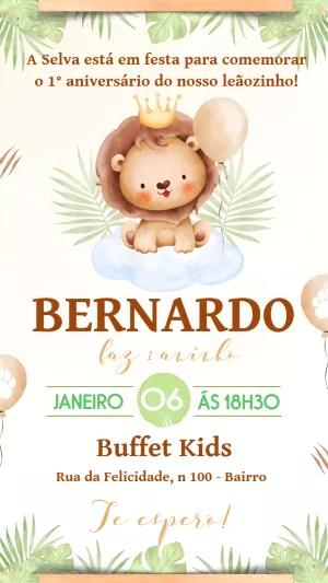 Convite Aniversário Leãozinho Selva para Editar Online
