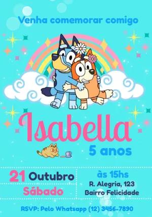 Convite Aniversário Bluey e Bingo para Editar Online