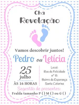 Convite Chá Revelação Pézinhos Rosa e Azul para Editar Online