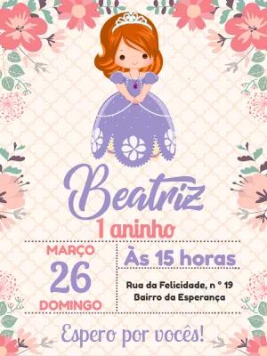 Convite Aniversário Princesa Sofia Editável para Editar e Imprimir